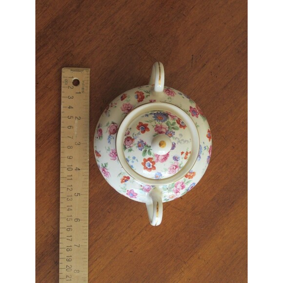 Erphila Dorset Cheery Chintz Sugar Bowl +Lid Vintage China Double Handle Germany - Picture 12 of 12